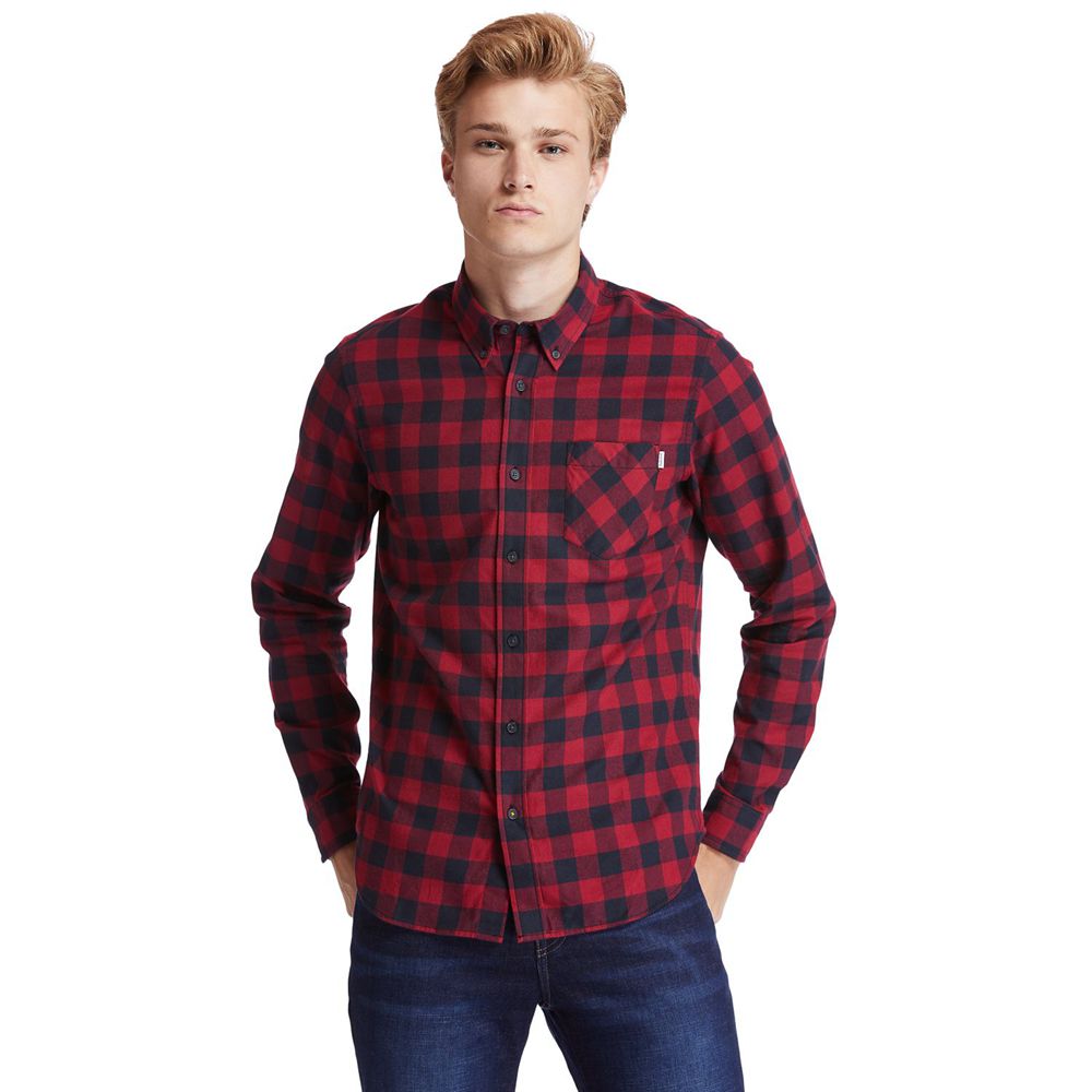 Camasi Timberland Barbati Rosii/Negrii - Nashua River Long-Sleeve Flannel Check - Romania - VXQYAJ35